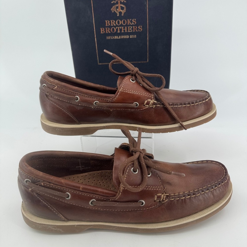 Brooks Brothers Mens Brown Leather Boat Shoes Deck Shoes 9D 6367 01541